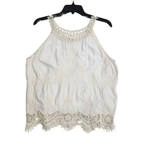 Ultra Pink Ivory Crochet Lace Trim Embroidered Boho Tank Top M Fairy Whimsigoth
